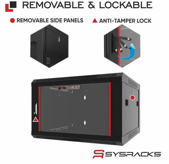 Alt view image 2 of 7 - 6U Wall Mount Home Lab Server Rack 19" Locking Network Cabinet, 18" Deep Empty Rack Enclosure for Routers, NAS, Switches and Home Network Equipment