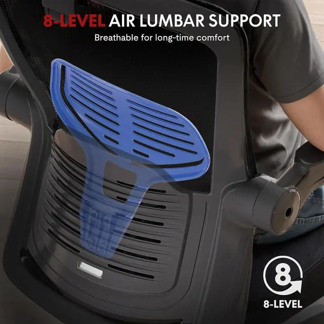 Alt view image 5 of 7 - OC3-Pro Cloud Ergonomic Office Chair for Big and Tall Black, High Back Office Chair with Flip-up Arm/8-Level Lumbar Support, Foam Seat Cushion, Chairs for Home Office Working Studying Gaming