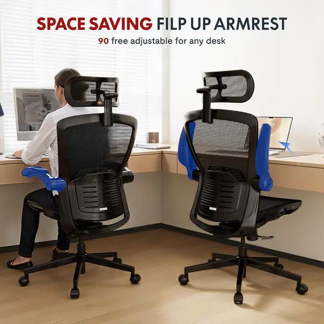 Alt view image 4 of 7 - OC3-Pro Air Ergonomic Office Chair for Big and Tall Black, High Back Office Chair with Flip-up Arm/8-Level Lumbar Support, Mesh Seat Cushion, Chairs for Home Office Working Studying Gaming