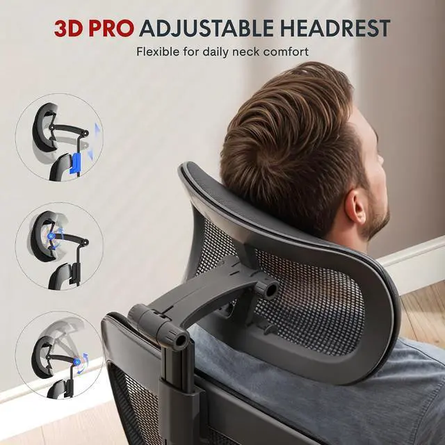 Alt view image 6 of 7 - OC3-Pro Cloud Ergonomic Office Chair for Big and Tall Black, High Back Office Chair with Flip-up Arm/8-Level Lumbar Support, Foam Seat Cushion, Chairs for Home Office Working Studying Gaming
