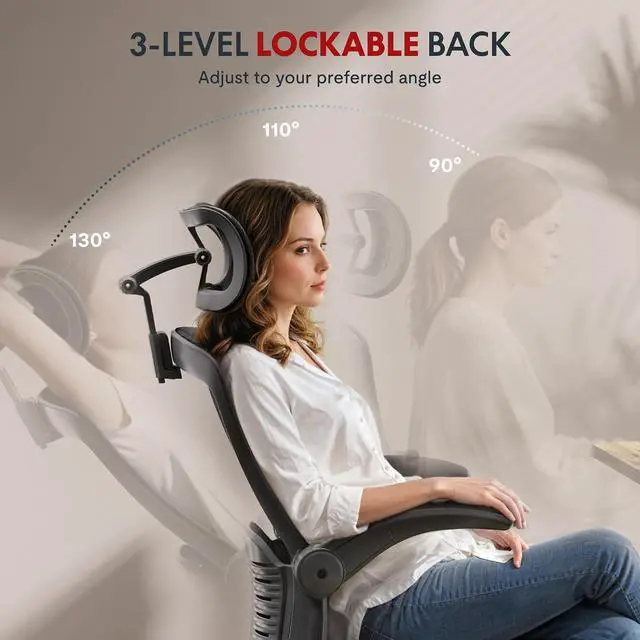 Alt view image 7 of 7 - OC3-Pro Cloud Ergonomic Office Chair for Big and Tall Black, High Back Office Chair with Flip-up Arm/8-Level Lumbar Support, Foam Seat Cushion, Chairs for Home Office Working Studying Gaming