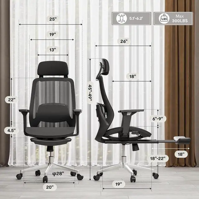 Alt view image 3 of 7 - Massage Office Chair with Footrest, High Back Ergonomic Desk Chair with Adjustable Headrest, 3D Armrests, 2D Lumbar Heated Shiatsu Massage, 4-Position Recline, Mesh Seat, Black