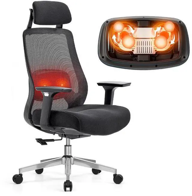 Main image of Massage Office Chair, High Back Ergonomic Desk Chair with Adjustable Headrest, 3D Armrests, 2D Lumbar Heated Shiatsu Massager, 4-Position Recline, Foam Seat, Black