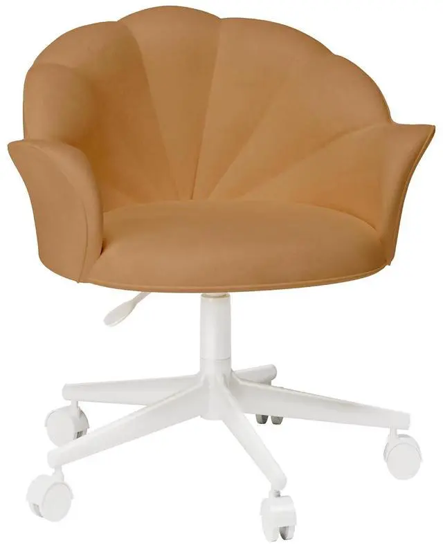 Main image of Makeup Vanity Chair with Back Velvet Armless Home Office Desk Chairs with Wheels, Cute Flower Modern Accent Chair for Girls Women Living Room Bedroom Vanity Study Small Space, Brwon