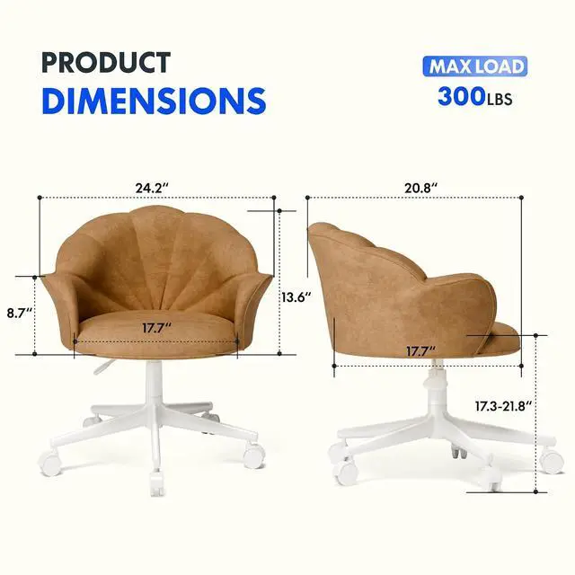 Alt view image 2 of 6 - Makeup Vanity Chair with Back Velvet Armless Home Office Desk Chairs with Wheels, Cute Flower Modern Accent Chair for Girls Women Living Room Bedroom Vanity Study Small Space, Brwon