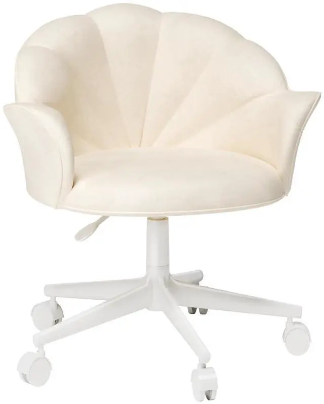 Main image of Makeup Vanity Chair with Back Velvet Armless Home Office Desk Chairs with Wheels, Cute Flower Modern Accent Chair for Girls Women Living Room Bedroom Vanity Study Small Space, White