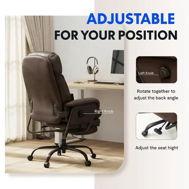 Alt view image 7 of 7 - Multi-Task Chaise Lounge Chair Indoor with Footrest 90-165° 4-Level Reclining Lumbar Support, Sofa Chairs for Living Room Study Working Relaxing Sleeping, PU Leather+Iron Base, Brown, HC4