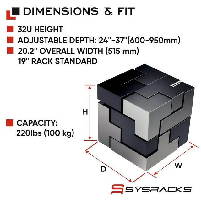 Alt view image 2 of 7 - 32U 4-Post Open Frame Server Rack Adjustable Depth 24"37", 19" Network Equipment Rack with Square Mounting Holes, Floor Standing Steel Rack for IT, AV & Telecom