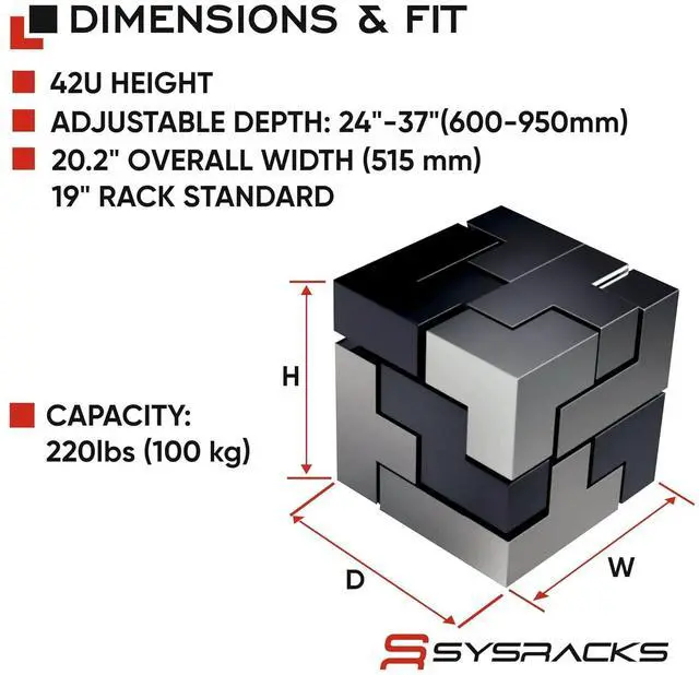 Alt view image 2 of 7 - 42U 4-Post Open Frame Server Rack Adjustable Depth 24"37", 19" Network Equipment Rack with Square Mounting Holes, Floor Standing Steel Rack for IT, AV & Telecom