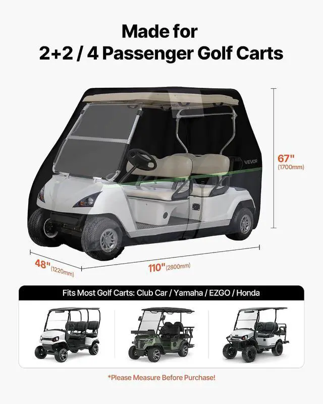 Alt view image 2 of 7 - Golf Cart Cover, Full Coverage 2+2/4 Passenger Golf Cart, 600D Waterproof Oxford Fabric Club Car Cover Fits Most Carts Club Car, Yamaha, EZGO, Honda, PU Coating & Three Zipper Doors