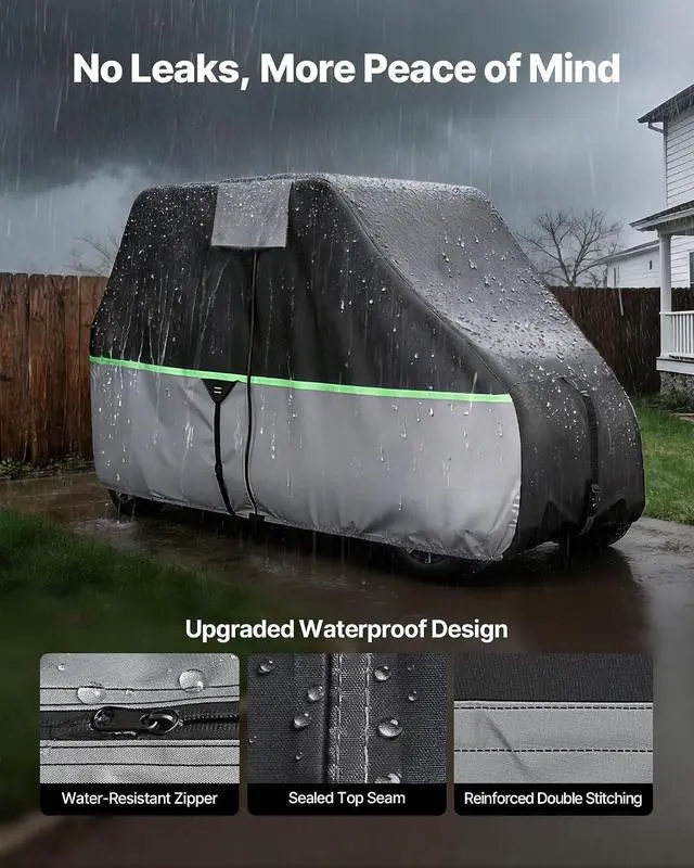 Alt view image 5 of 7 - Golf Cart Cover, Full Coverage 2+2/4 Passenger Golf Cart, 600D Waterproof Oxford Fabric Club Car Cover Fits Most Carts Club Car, Yamaha, EZGO, Honda, PU Coating & Three Zipper Doors
