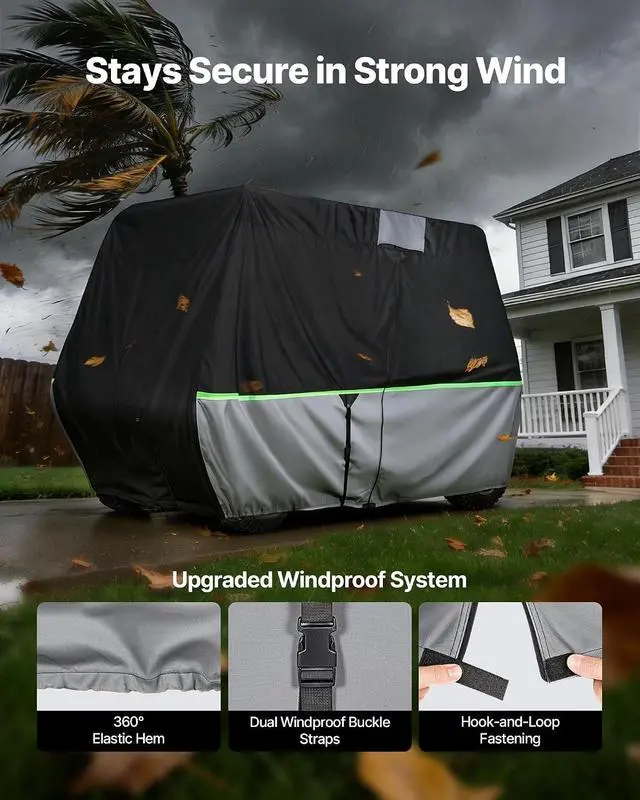Alt view image 6 of 7 - Golf Cart Cover, Full Coverage 2+2/4 Passenger Golf Cart, 600D Waterproof Oxford Fabric Club Car Cover Fits Most Carts Club Car, Yamaha, EZGO, Honda, PU Coating & Three Zipper Doors