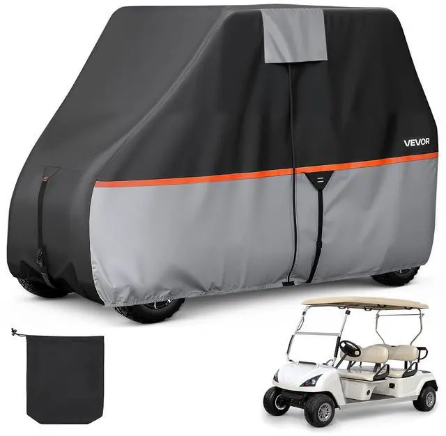 Main image of Golf Cart Cover, Full Coverage 2+2/4 Passenger Golf Cart, 420D Waterproof Oxford Fabric Club Car Cover Fits Most Carts Club Car, Yamaha, EZGO, Honda, Silver-Coated Layer & Three Zipper Doors