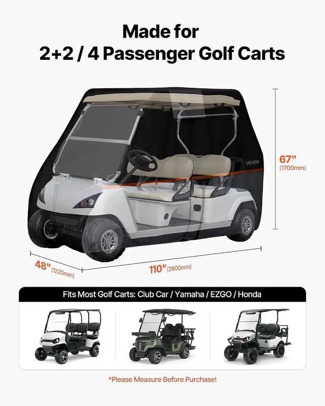 Alt view image 2 of 7 - Golf Cart Cover, Full Coverage 2+2/4 Passenger Golf Cart, 420D Waterproof Oxford Fabric Club Car Cover Fits Most Carts Club Car, Yamaha, EZGO, Honda, Silver-Coated Layer & Three Zipper Doors