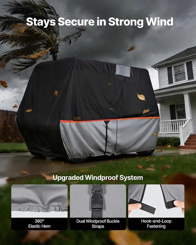 Alt view image 6 of 7 - Golf Cart Cover, Full Coverage 2+2/4 Passenger Golf Cart, 420D Waterproof Oxford Fabric Club Car Cover Fits Most Carts Club Car, Yamaha, EZGO, Honda, Silver-Coated Layer & Three Zipper Doors
