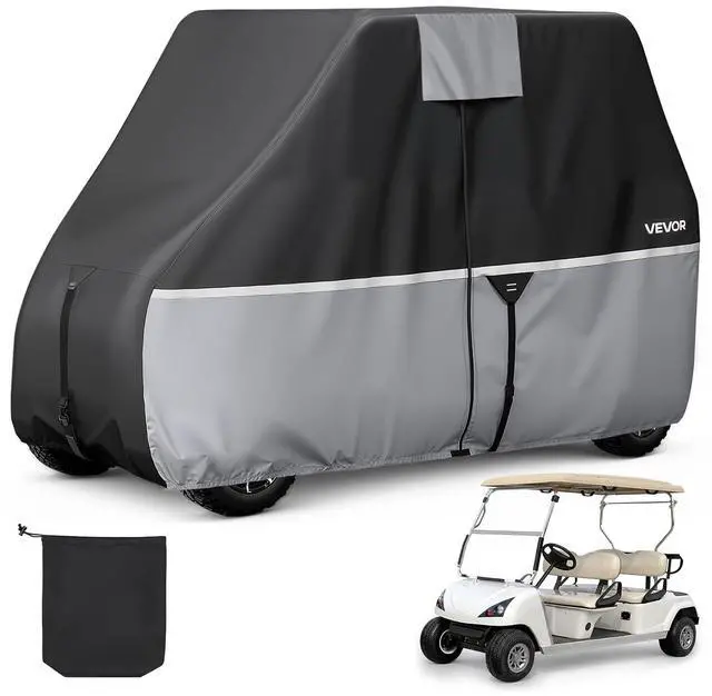 Main image of Golf Cart Cover, Full Coverage 2+2/4 Passenger Golf Cart, 420D Waterproof Oxford Fabric Club Car Cover Fits Most Carts Club Car, Yamaha, EZGO, Honda, Silver-Coated Layer & Three Zipper Doors