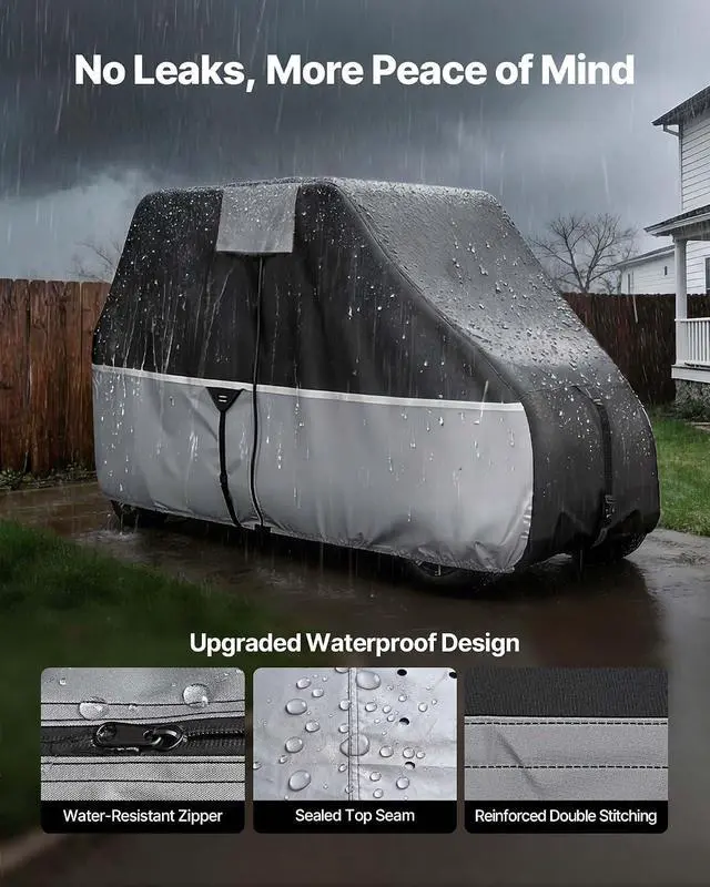 Alt view image 5 of 7 - Golf Cart Cover, Full Coverage 2+2/4 Passenger Golf Cart, 420D Waterproof Oxford Fabric Club Car Cover Fits Most Carts Club Car, Yamaha, EZGO, Honda, Silver-Coated Layer & Three Zipper Doors