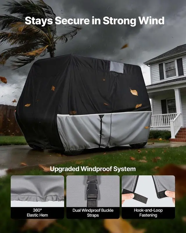 Alt view image 6 of 7 - Golf Cart Cover, Full Coverage 2+2/4 Passenger Golf Cart, 420D Waterproof Oxford Fabric Club Car Cover Fits Most Carts Club Car, Yamaha, EZGO, Honda, Silver-Coated Layer & Three Zipper Doors