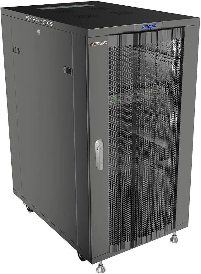 Main image of 22U Server Rack Cabinet, 39" Deep, Vented Door, 19-Inch | 4 fans, thermostat controller, PDU, shelf, casters, 1600 lb capacity