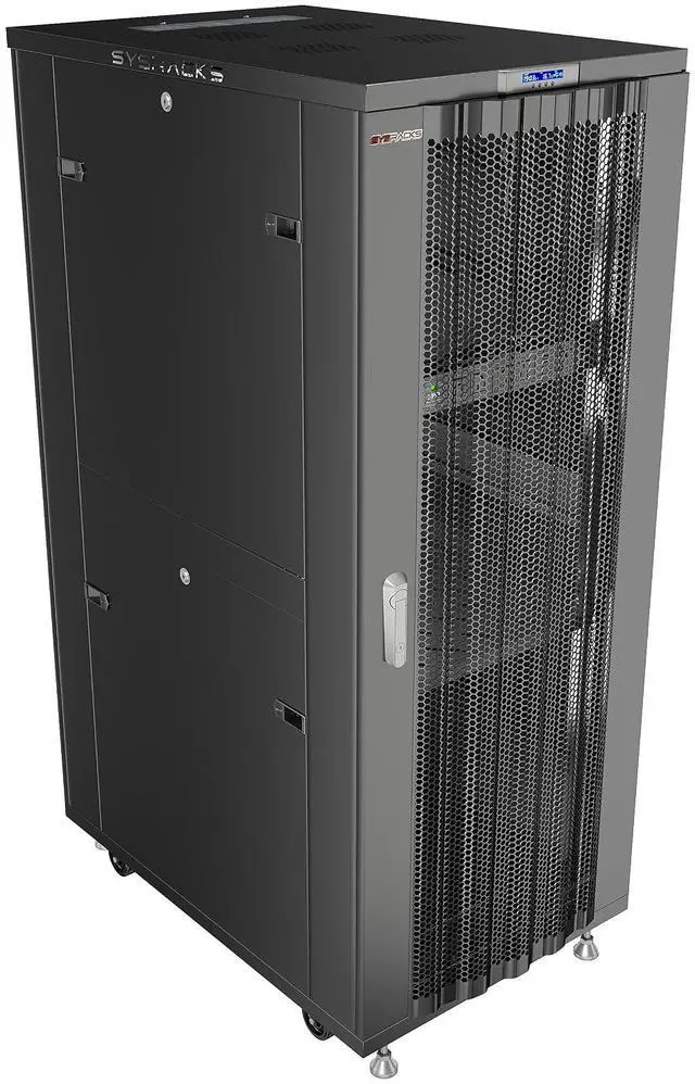 Main image of 37U Network Rack Cabinet, 32" Deep, Mesh Door, 19-Inch | LCD thermostat, 4 cooling fans, PDU, shelf, casters, 1600 lb capacity