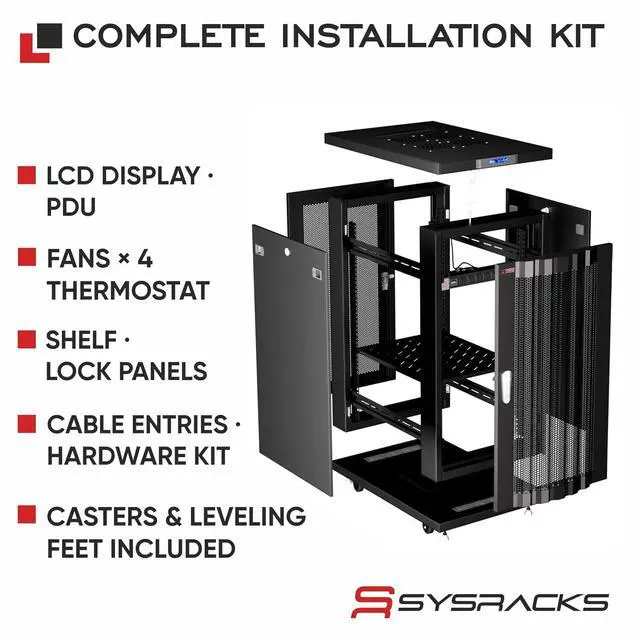 Alt view image 4 of 7 - 18U Server Rack Cabinet, 39" Deep, Mesh Door, 19-Inch | 35" rail depth, 4 fans, PDU, shelf, mounting hardware, 1600 lb capacity