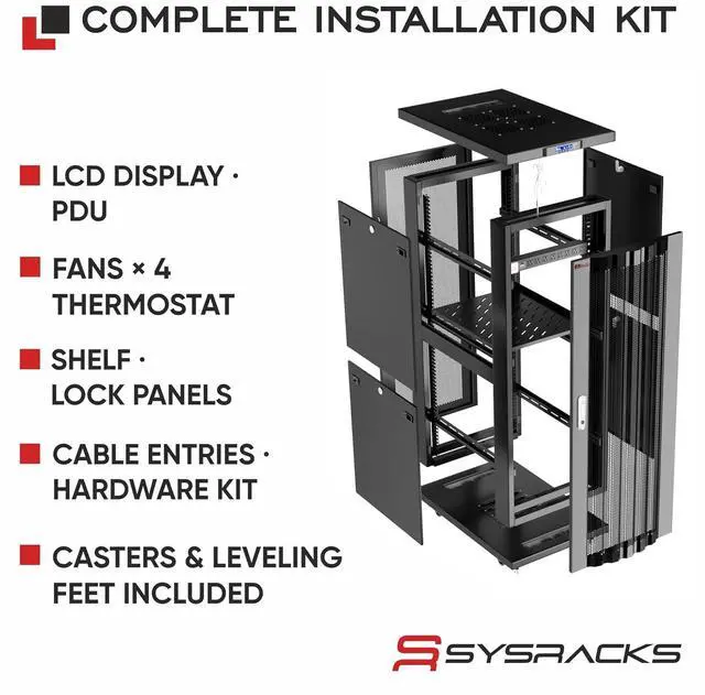 Alt view image 3 of 7 - 37U Server Rack Cabinet 19" Floor Standing Rack Enclosure, 32" Deep IT Infrastructure Rack with Cooling Fans, Thermostat LCD, PDU, Shelf & Casters