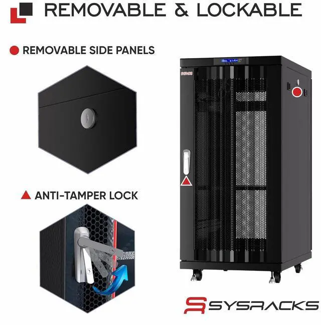 Alt view image 5 of 7 - 18U Server Rack Cabinet, 39" Deep, Mesh Door, 19-Inch | 35" rail depth, 4 fans, PDU, shelf, mounting hardware, 1600 lb capacity