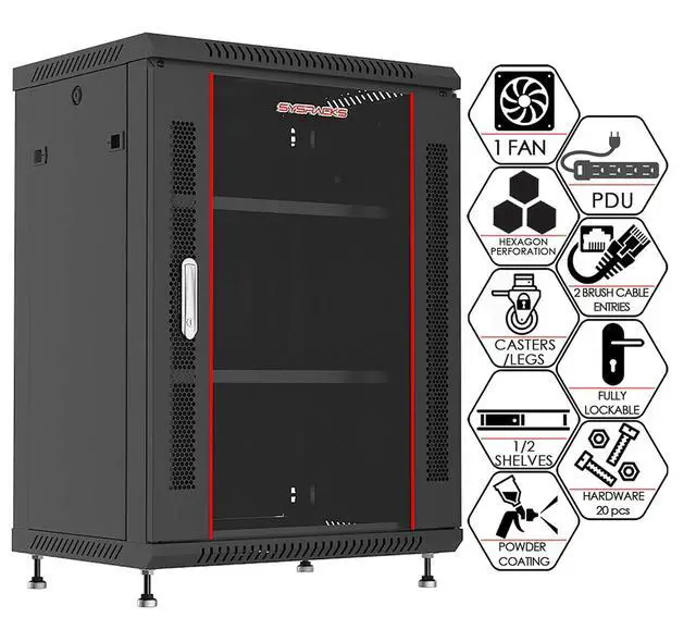 Alt view image 3 of 6 - Server Rack Wall Mount Rack - Locking Cabinet for Network - Electronics - Security - Audio - Video - AV Equipment - Data Rack - Legs/Power Strip/Shelf/Fan - 24-Inch Deep Sysracks (15U)