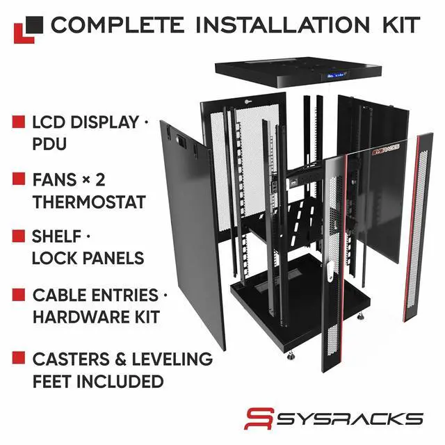 Alt view image 4 of 7 - Home Lab Server Rack Cabinet 19" 18U Premium Series 24" Deep Network Rack Enclosure with Glass Door, Quiet Cooling Fans & Thermostat, PDU, Shelf, Lockable Cabinet for NAS & Home Network