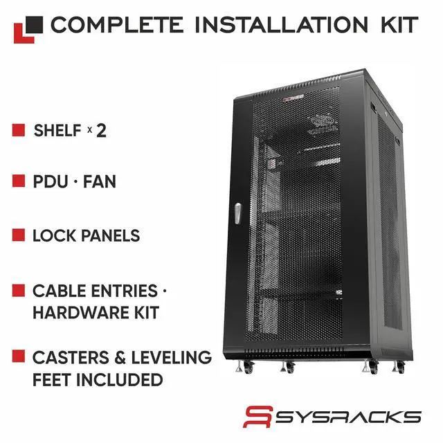Alt view image 4 of 7 - 22U Wall Mount Server Rack Cabinet 24 Deep, 19 Network Enclosure for Home Lab with Fan, PDU, 2 Shelves, Casters & Feet, Locking Mesh Door