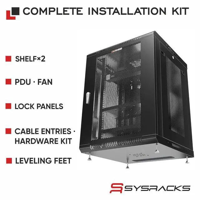 Alt view image 4 of 7 - 15U Wall Mount Server Rack Cabinet, 19 Enclosed Network & IT Equipment Enclosure, 24 Deep, Locking Mesh Door
