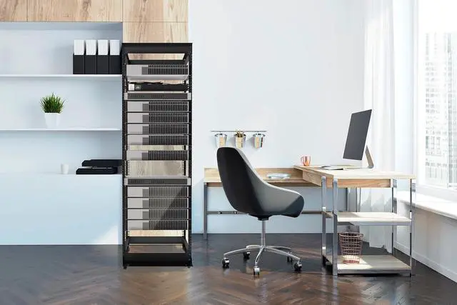 Alt view image 2 of 7 - 18U Open Frame Rack, 4-Post, 19-Inch, Casters | Open access design, heavy-duty casters, cage bolts and nuts included