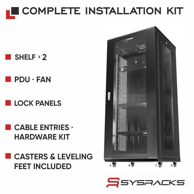 Alt view image 4 of 7 - 27U Wall Mount Server Rack Cabinet, 19 Enclosed Network & IT Rack, 24 Deep, Locking Mesh Door
