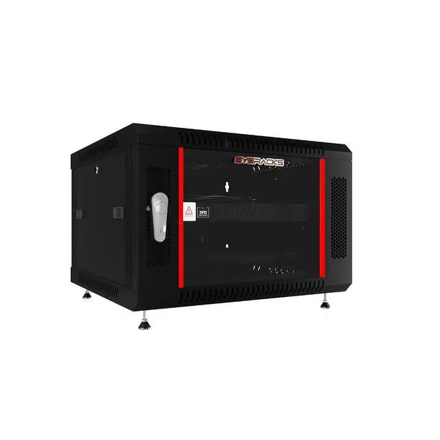 Alt view image 6 of 6 - 6U Wall Mount Server Rack, 18" Deep, 19-Inch EIA-310 | Fan, shelf, 8-outlet powerbar, standing feet, dust-tight cable entries
