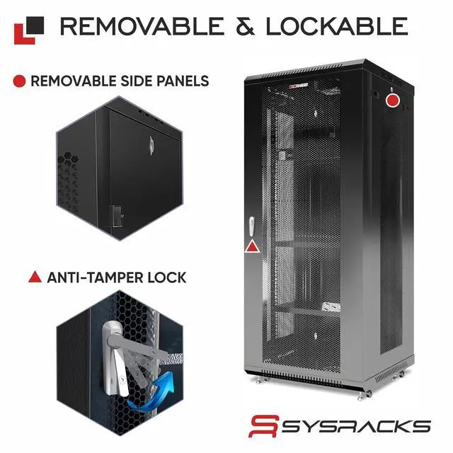 Alt view image 5 of 7 - 22U Wall Mount Server Rack Cabinet 24 Deep, 19 Network Enclosure for Home Lab with Fan, PDU, 2 Shelves, Casters & Feet, Locking Mesh Door
