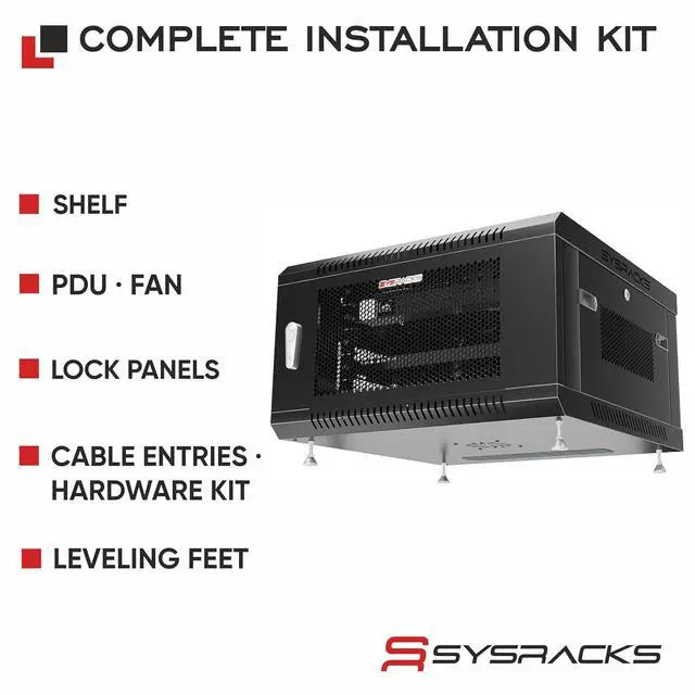 Alt view image 4 of 7 - 6U Wall Mount Server Rack Cabinet, 19 Enclosed Network & IT Rack, 24 Deep, Locking Mesh Door