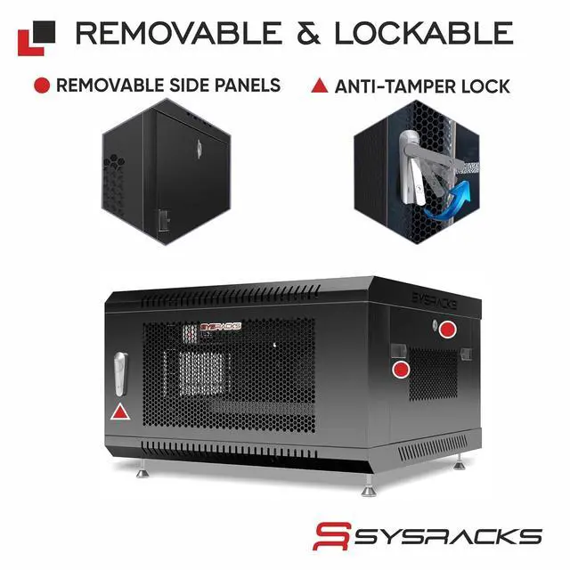 Alt view image 2 of 7 - 6U Wall Mount Server Rack, 24" Deep, Mesh Door, 19-Inch | Fan, PDU, shelf, cable brush panels, mounting hardware, casters and feet