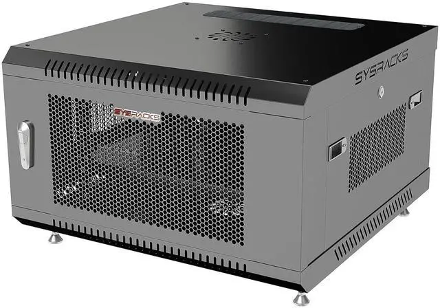 Main image of 6U Wall Mount Server Rack, 24" Deep, Mesh Door, 19-Inch | Fan, PDU, shelf, cable brush panels, mounting hardware, casters and feet