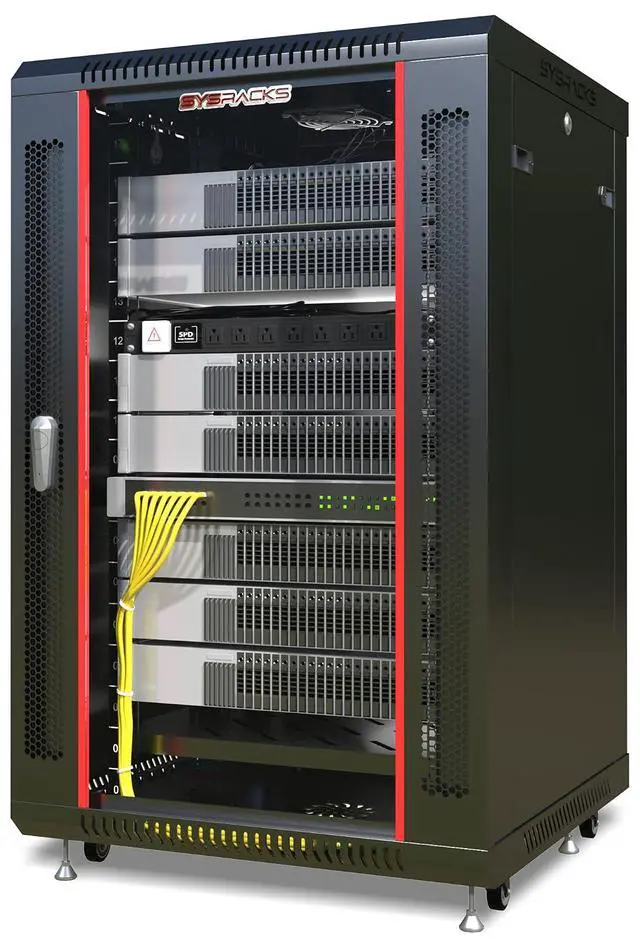 Alt view image 5 of 7 - Network Data Cabinet - 18U Rack Mount - Wall Mount IT Rack - Locking - Server Rack - 24-Inch deep Data Rack - Server Rack Cabinet with POWERBAR/Fan/Shelf/CASTERS for Servers - A/V Equipment
