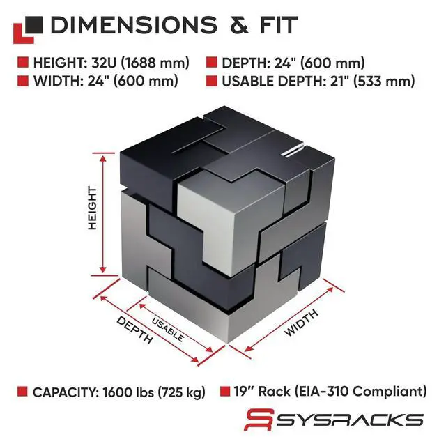 Alt view image 3 of 7 - 32U Server Rack Cabinet 24" Deep 19" Network Rack Enclosure, Floor Standing Data Rack with Locking Glass Door, Cooling Fans, PDU, Shelf, 1600 lb Capacity, ANSI/EIA-310 IT Equipment Rack