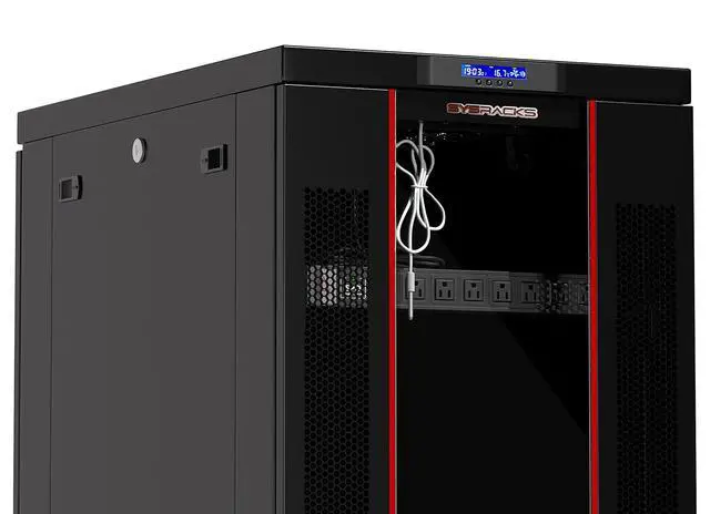 Alt view image 4 of 7 - 37U Server Rack Cabinet, 39" Deep, 19-Inch EIA-310 | LCD thermostat, 4 cooling fans, PDU, shelf, casters, lockable enclosure