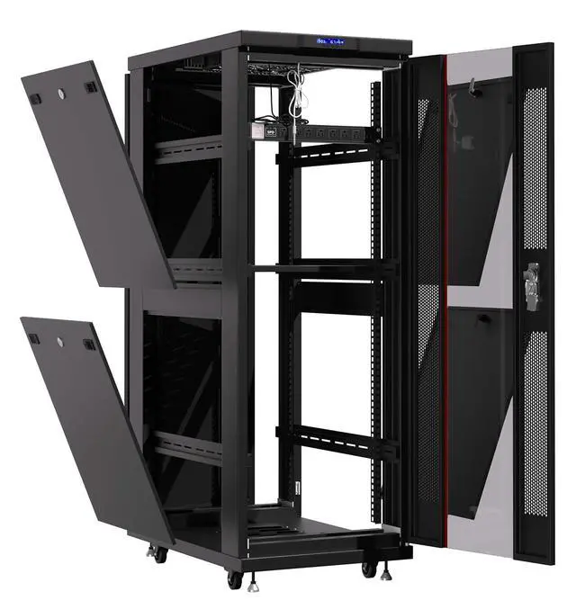 Alt view image 5 of 7 - 37U Server Rack Cabinet, 39" Deep, 19-Inch EIA-310 | LCD thermostat, 4 cooling fans, PDU, shelf, casters, lockable enclosure
