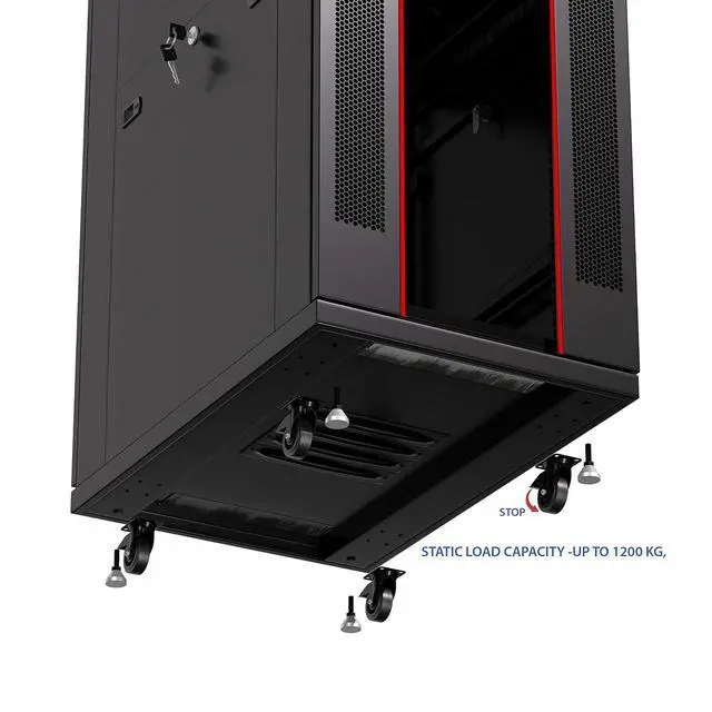 Alt view image 7 of 7 - 37U Server Rack Cabinet, 39" Deep, 19-Inch EIA-310 | LCD thermostat, 4 cooling fans, PDU, shelf, casters, lockable enclosure