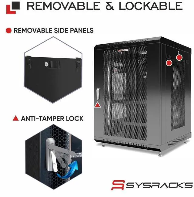 Alt view image 5 of 7 - 12U Wall Mount Server Rack Cabinet, 19 Enclosed Network & IT Rack, 24 Deep, Locking Mesh Door