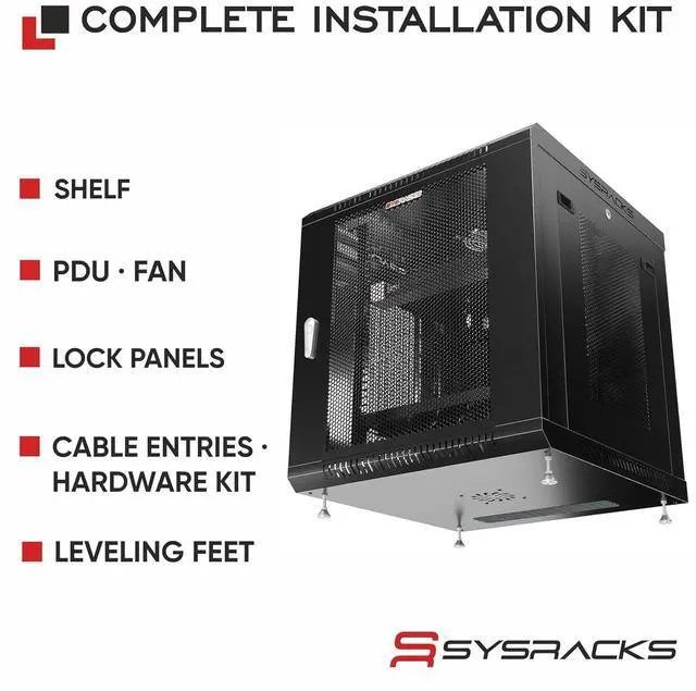 Alt view image 4 of 7 - 12U Wall Mount Server Rack Cabinet, 19 Enclosed Network & IT Rack, 24 Deep, Locking Mesh Door