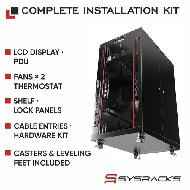 Alt view image 4 of 7 - Home Lab Server Rack Cabinet 19" 22U Premium Series 35" Deep Network Rack Enclosure with Glass Door, Quiet Cooling Fans & Thermostat, PDU, Shelf, Lockable Cabinet for NAS & Home Network
