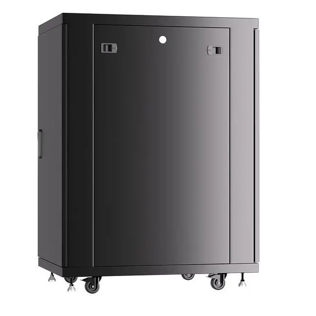 Alt view image 5 of 7 - 27U Server Rack Cabinet, 32" Deep, Glass Door, 19-Inch | LCD thermostat, 4 fans, 8-outlet PDU, shelf, casters, cable entries