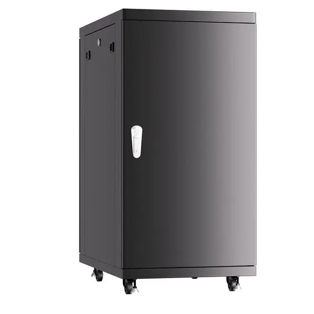 Alt view image 6 of 7 - 27U Server Rack Cabinet, 32" Deep, Glass Door, 19-Inch | LCD thermostat, 4 fans, 8-outlet PDU, shelf, casters, cable entries