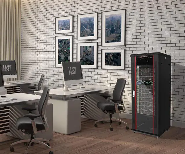 Alt view image 3 of 6 - 18U Wall Mount Av Server Network Rack 24 inch Deep Data Cabinet on Wheels - Cooling Fan - 2 Shelves - PDU - Casters - Dust Tight Cable Entries