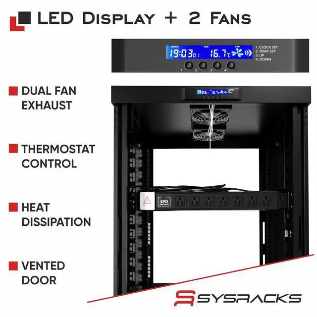 Alt view image 2 of 7 - Home Lab Server Rack Cabinet 19" 22U Premium Series 35" Deep Network Rack Enclosure with Glass Door, Quiet Cooling Fans & Thermostat, PDU, Shelf, Lockable Cabinet for NAS & Home Network